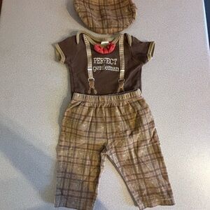 Little boy Brown Plaid Outfit with Hat